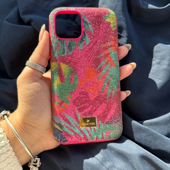 Swarovski swan pink tropical iPhone 11 Pro case - Picture 1 of 6